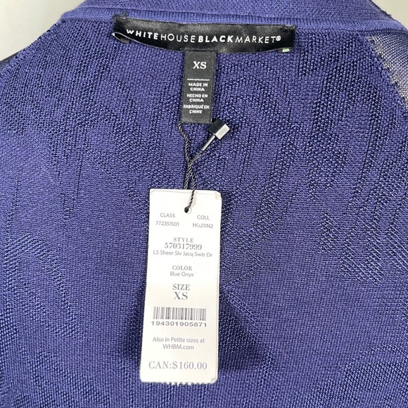 White House Black‎ Market Blue Onyx Sheer Sleeve Jacquard Midi Dress XS - Picture 8 of 16